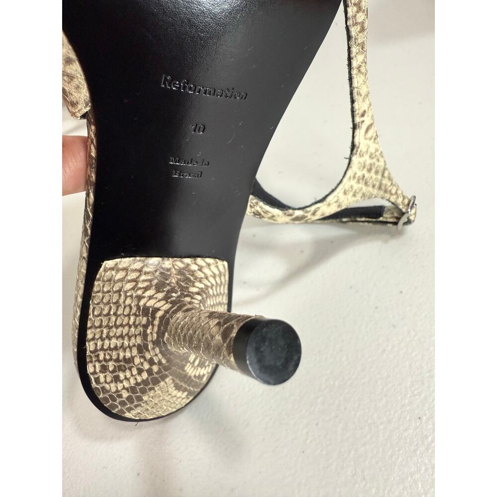 Reformation Square Toe Slingback Heels Tan Snake Print US 10 — NWOB - Picture 13 of 13